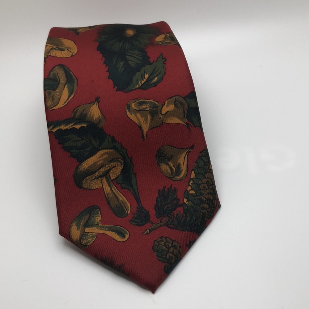Brittany LTD Silk Tie. Maroon Background. Forest theme. Made in USA